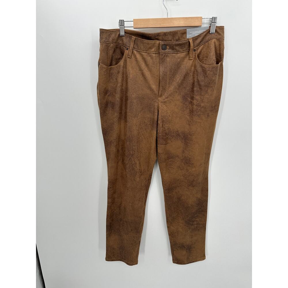 Chicos Brown Faux Leather Slim Leg Ponte Pants 14R 2.5R 570312709 Luggage